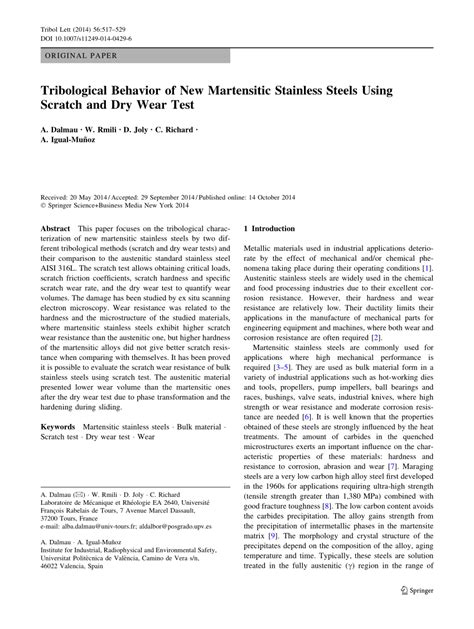 Tribological Behavior of New Martensitic Stainless Steels Using 